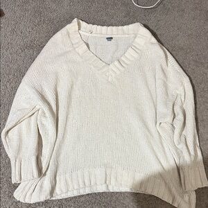 aerie Cream V-Neck Knit Sweater